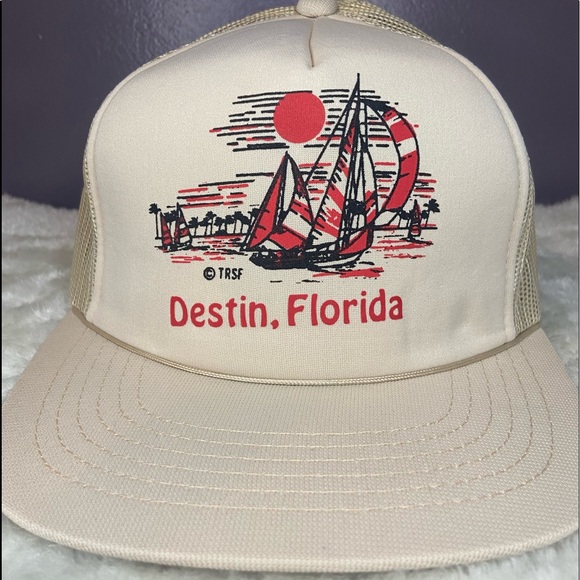 headwear Other - Vintage Trucker Style Mesh Snapback Hat Cap Destin Florida Cream Color